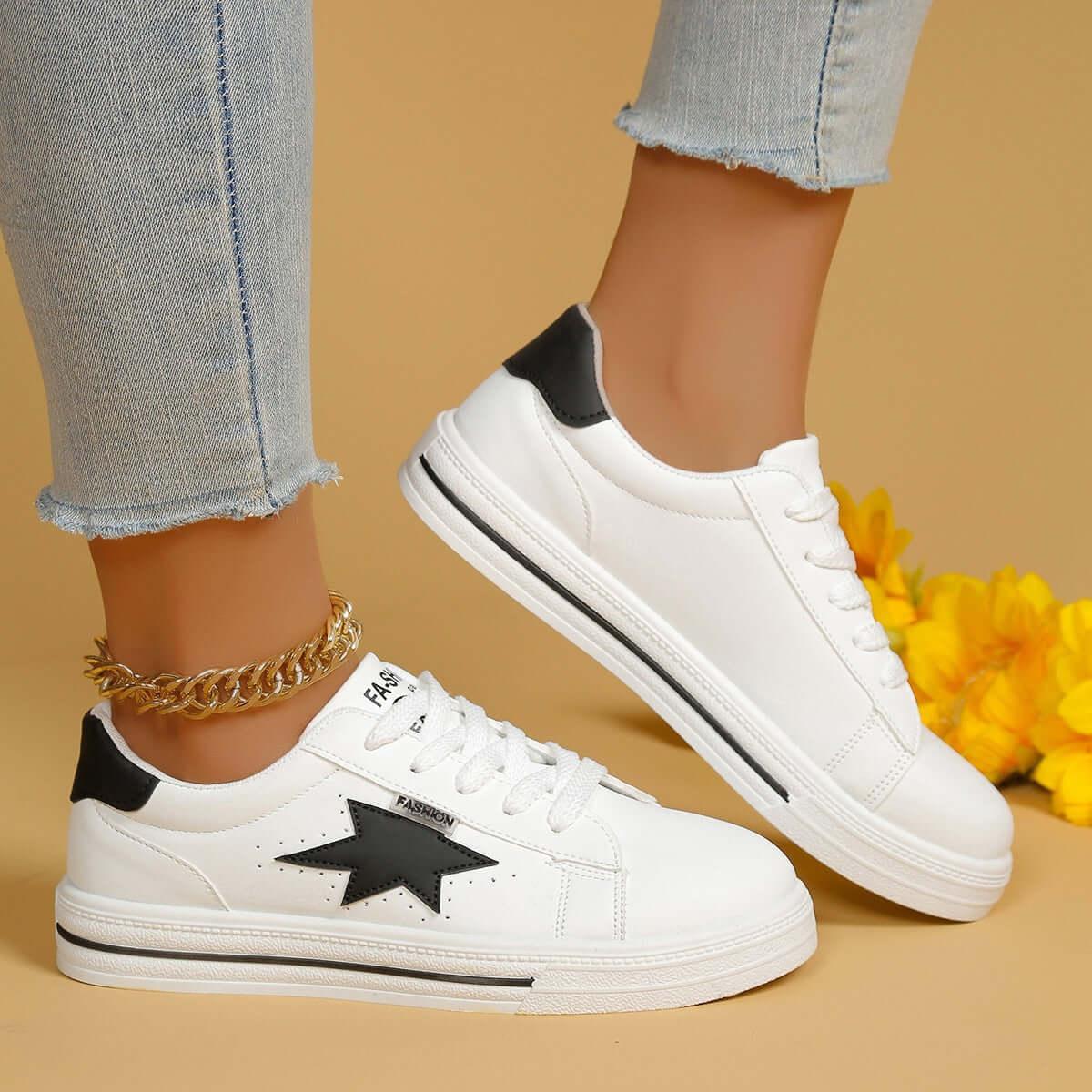 Star Round Toe Lace Up Sneakers