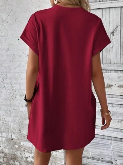 Round Neck Short Sleeve Mini Tee Dress with Pockets - Clothes For Her Online Store