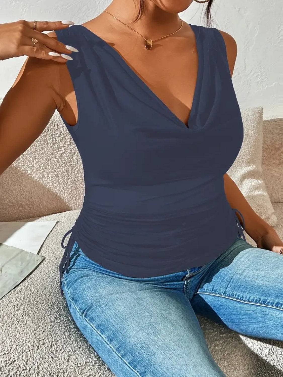 Side Drawstring Ruched Tank - Clothes For Her Online Store
