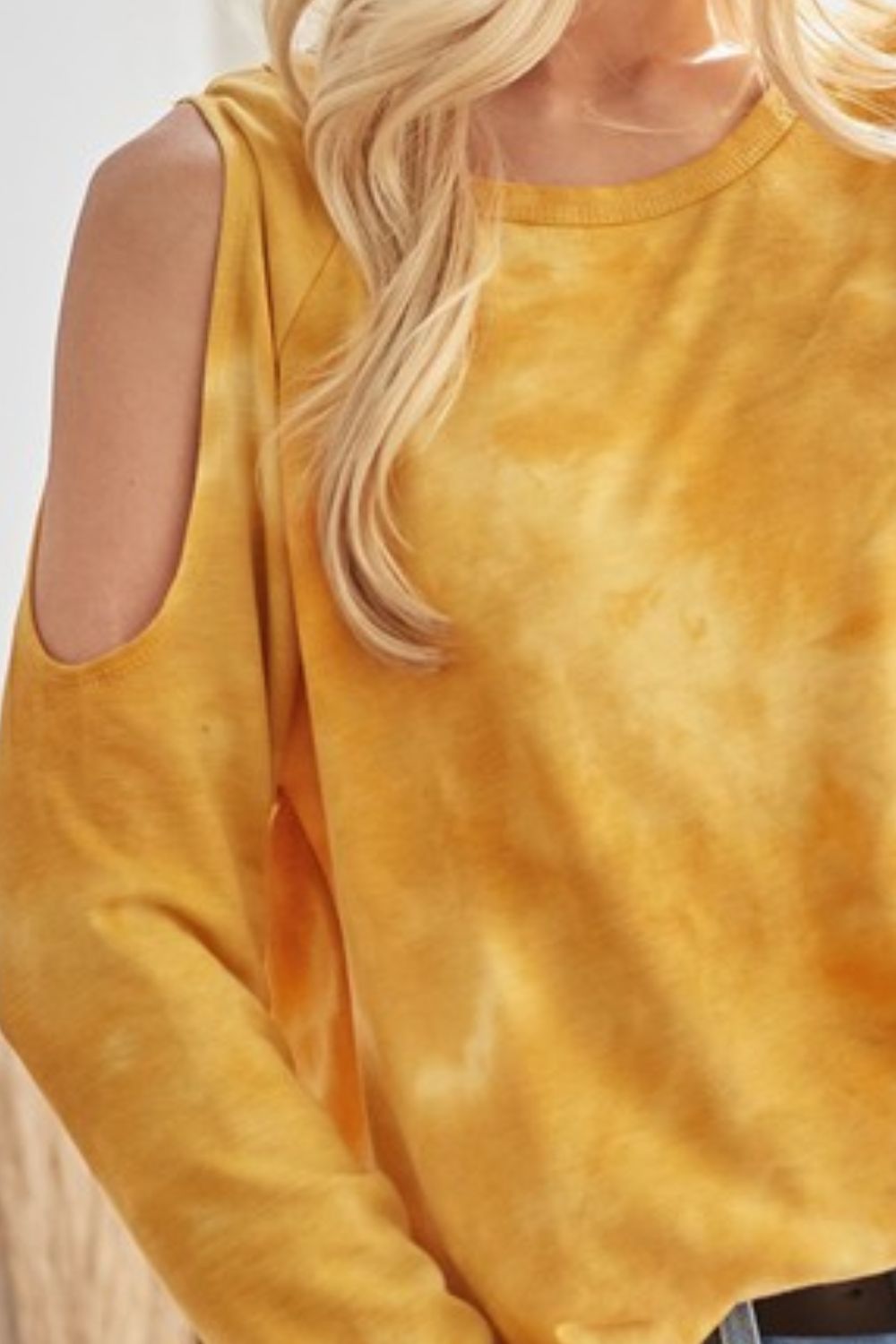 BiBi Tie-Dye French Terry Round Neck Cold Shoulder T-Shirt - Clothes For Her Online Store