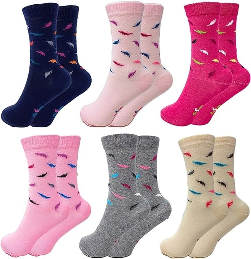 6 Pairs Women's Colorful Combed Cotton Crew Socks Size 9-11 Soft and