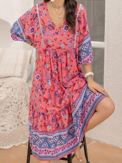 Printed Puff Sleeve Midi Dress