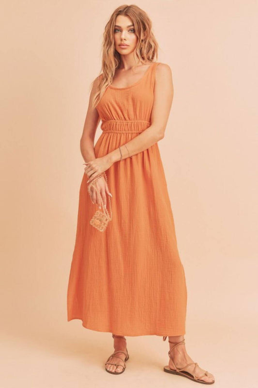 Aemi + Co Side Slit Round Neck Sleeveless Tank Dress - Clothes For Her Online Store