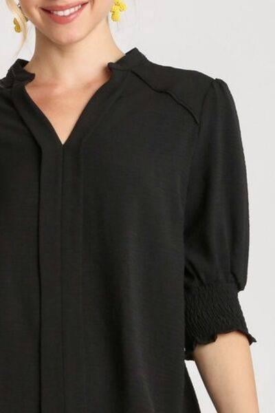 Umgee Full Size Split Neck Boxy Cut Top with Piping Details Plus Size