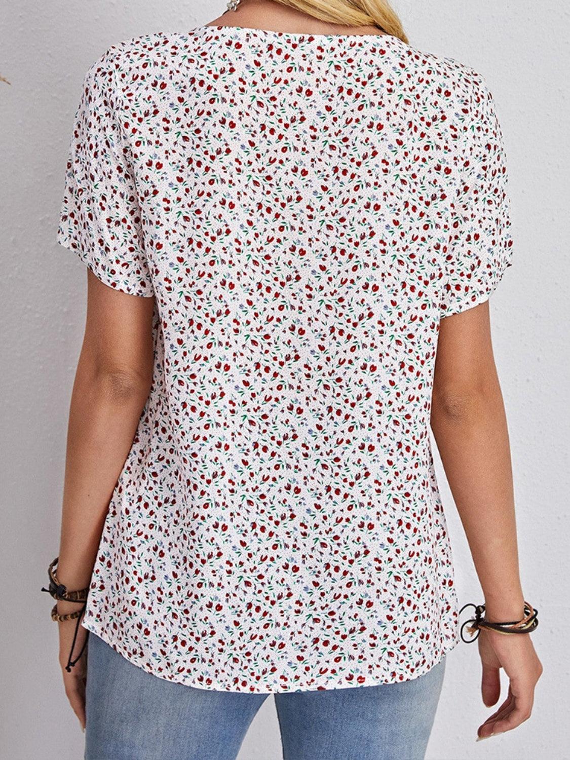 Floral V-Neck Short Sleeve T-Shirt