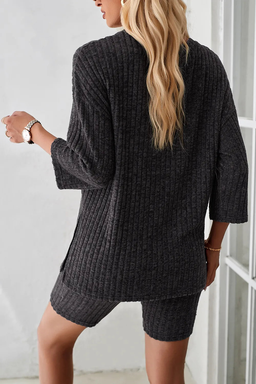 Devine Ribbed Round Neck Top and Shorts Set - Clothes For Her Online Store