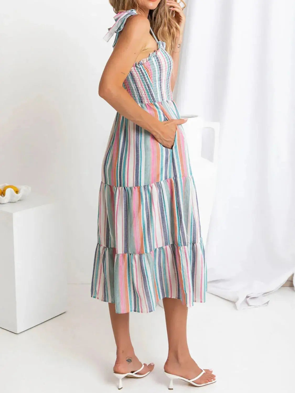 Contrast Striped Square Neck Cami Dress - Clothes For Her Online Store