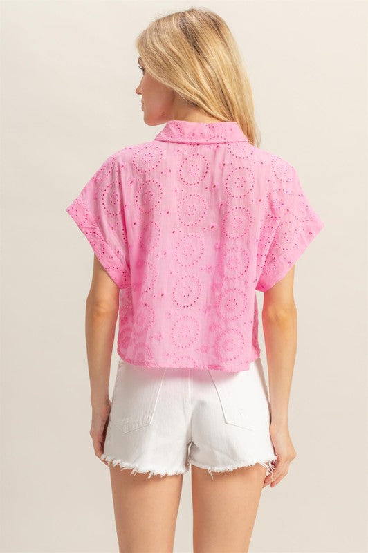 HYFVE Lightweight Eyelet Button Down Short Sleeve Shirt - Clothes For Her Online Store