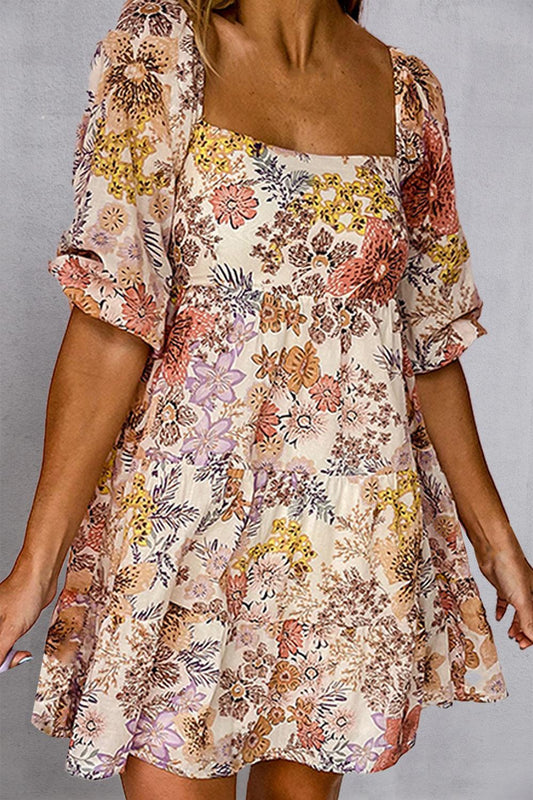 Tied Printed Half Sleeve Mini Dress - Clothes For Her Online Store