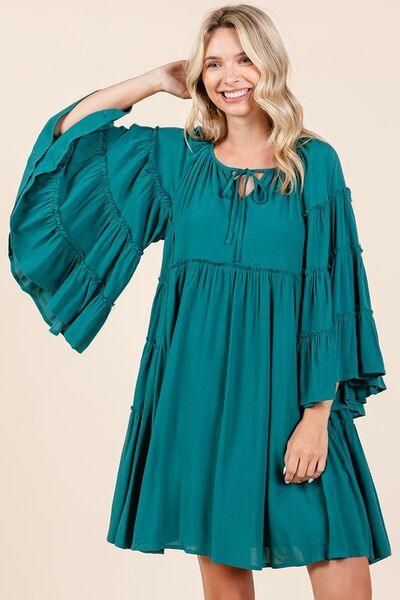 Mittoshop Frill Tie Neck Bell Sleeve Dress - Clothes For Her Online Store