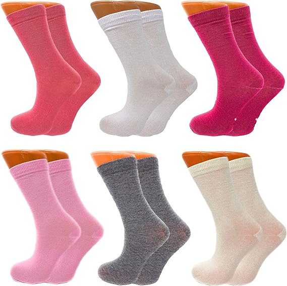 6 Pairs Women's Colorful Combed Cotton Crew Socks Size 9-11 Soft and