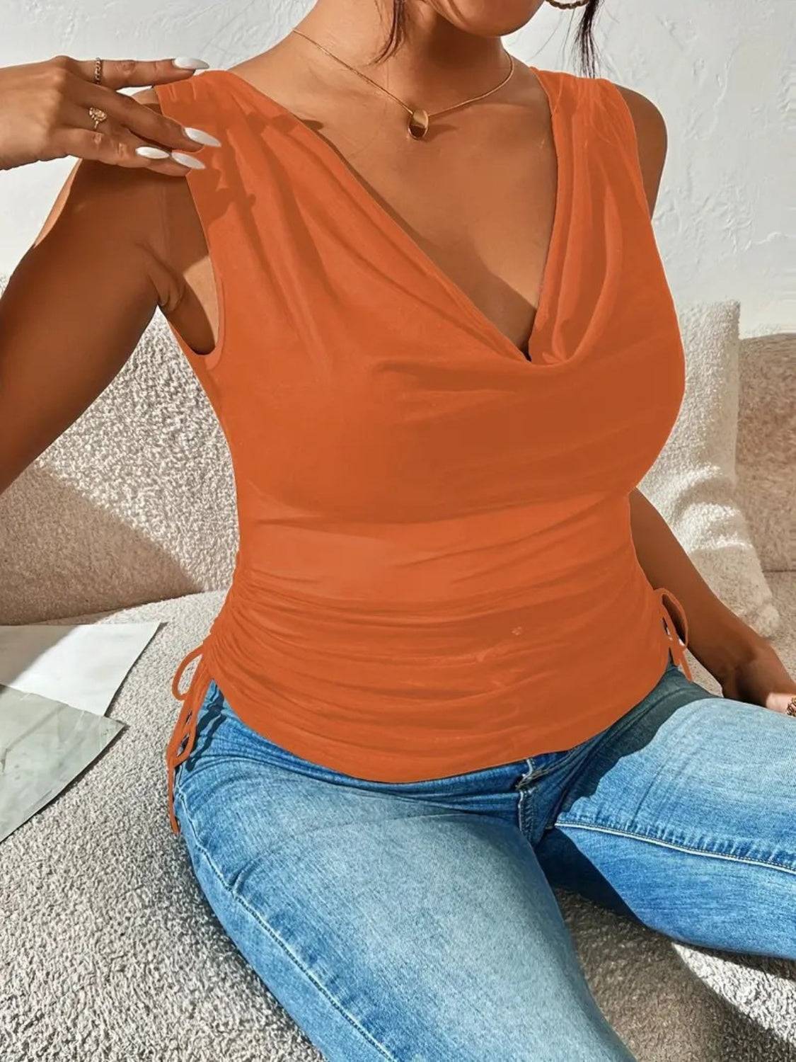 Side Drawstring Ruched Tank - Clothes For Her Online Store