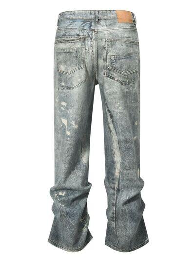 Men's Washed Printed Straight Jeans