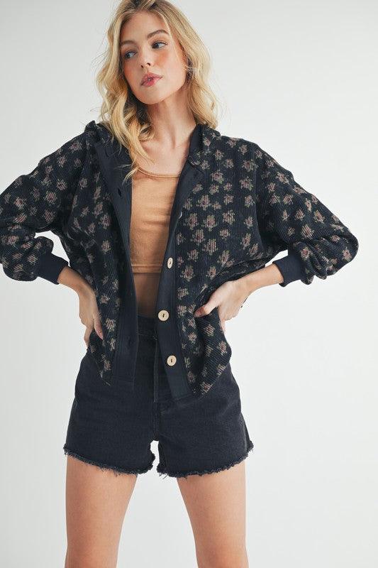 Aemi + Co Floral Button Up Hooded Jacket