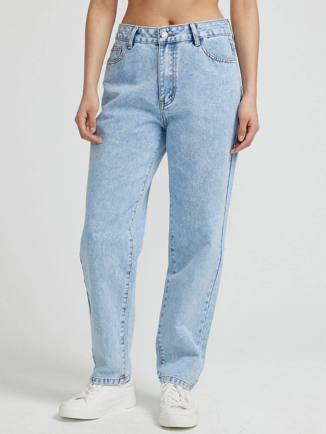 Pocketed Straight Leg Jeans - Clothes For Her Online Store