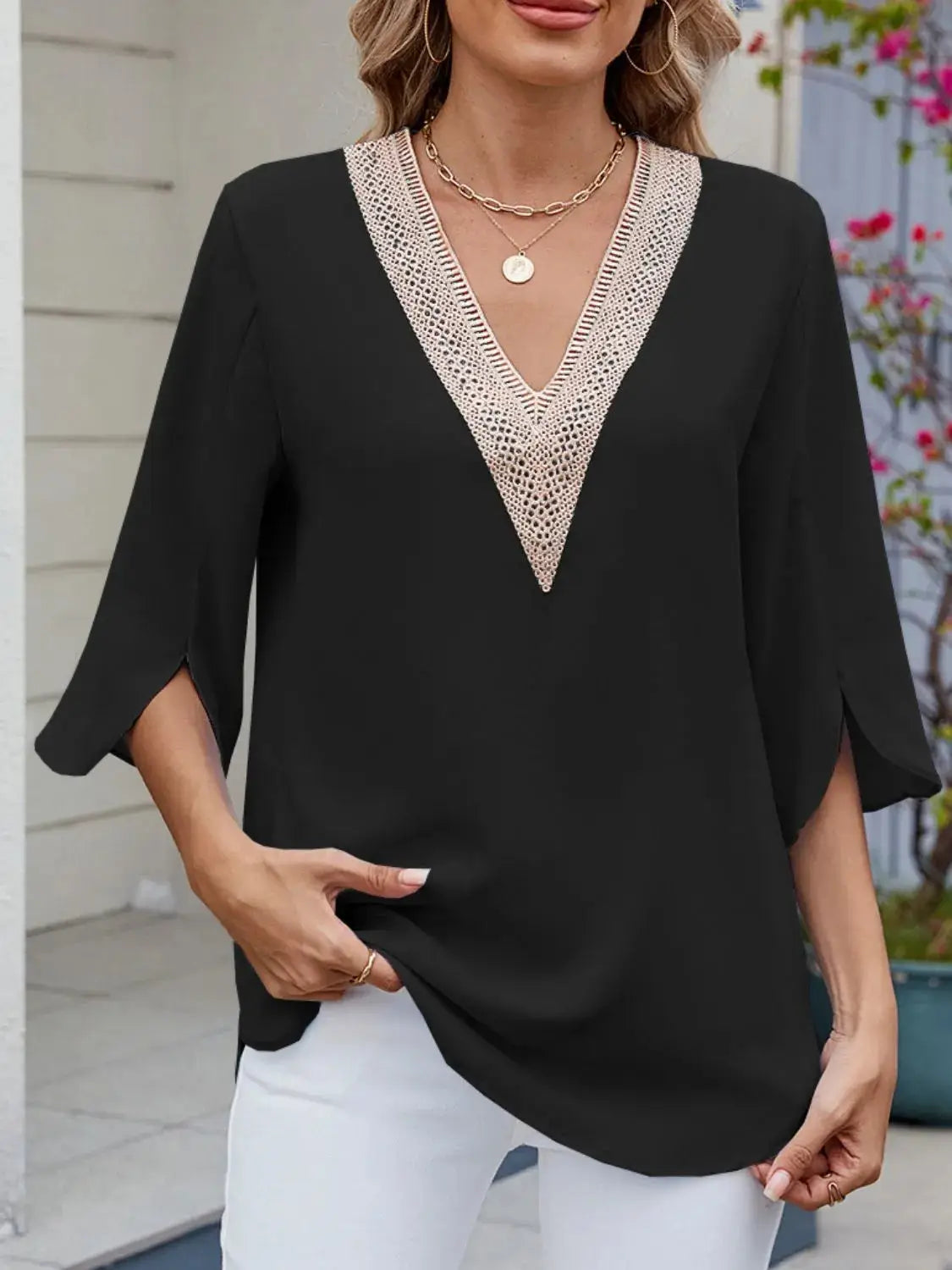 V-Neck 3/4 Sleeve Blouse - Clothes For Her Online Store