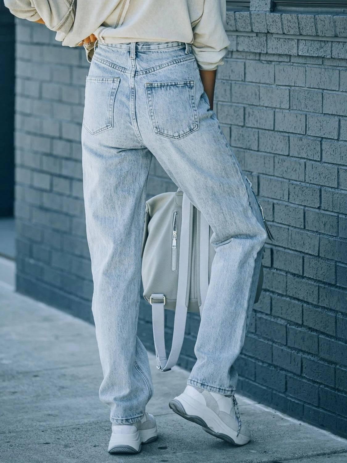 Distressed Asymmetric Waist Jeans - Clothes For Her Online Store