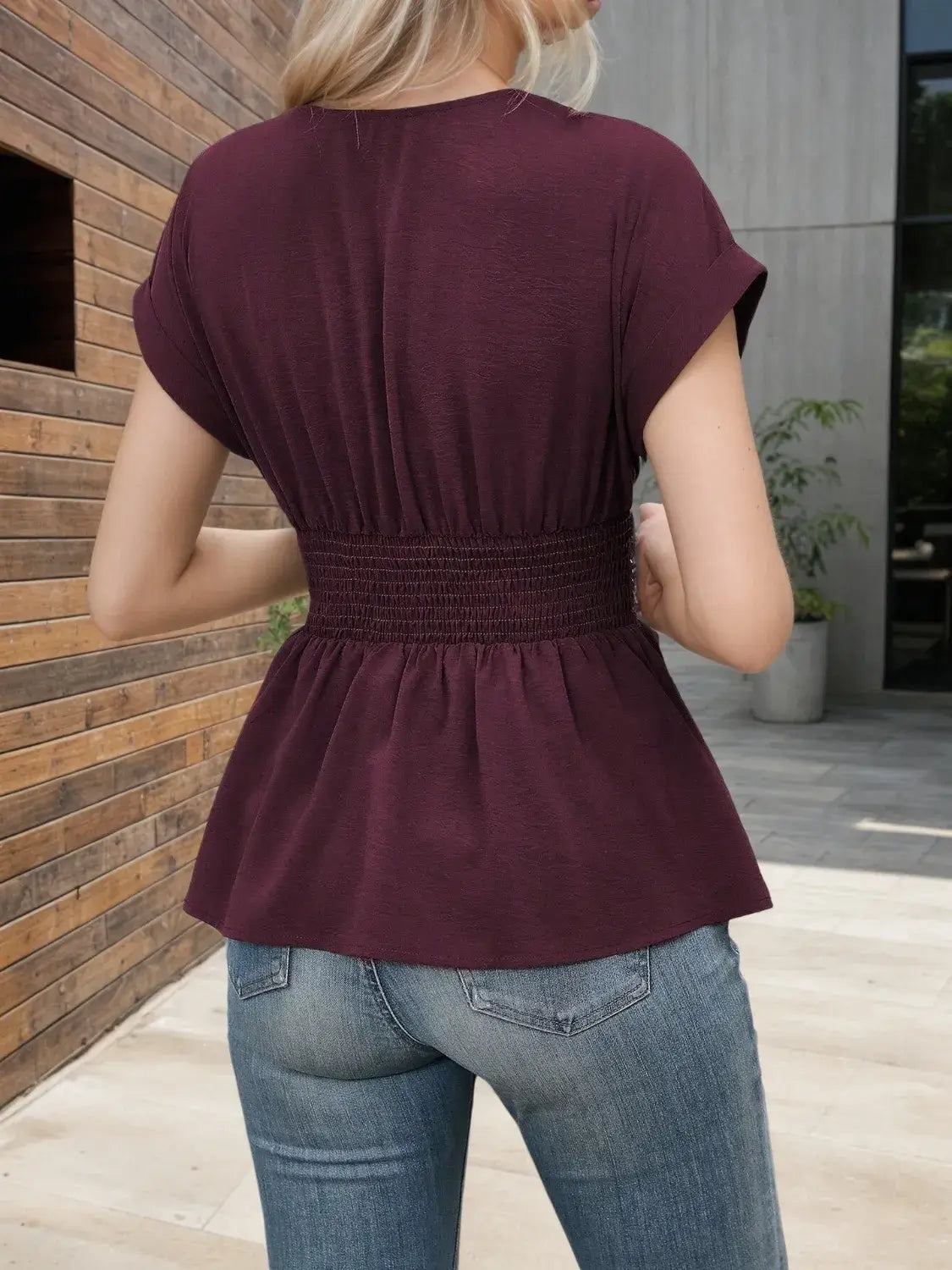 Surplice Short Sleeve Blouse