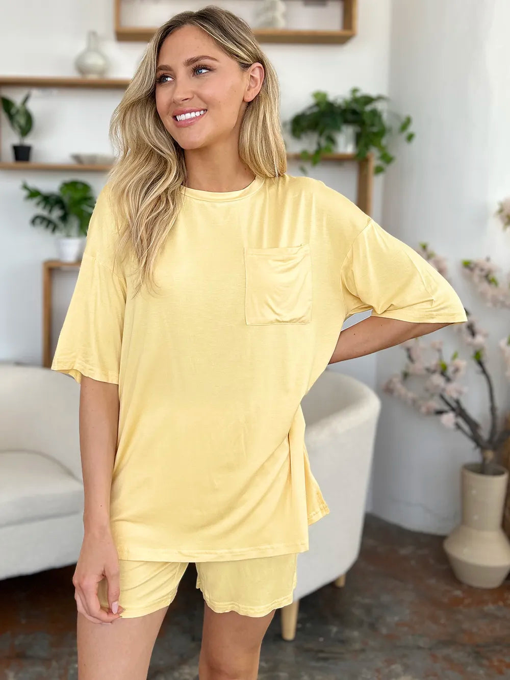 Basic Bae Bamboo Full Size Round Neck Drop Shoulder T-Shirt and Shorts Set - Clothes For Her Online Store