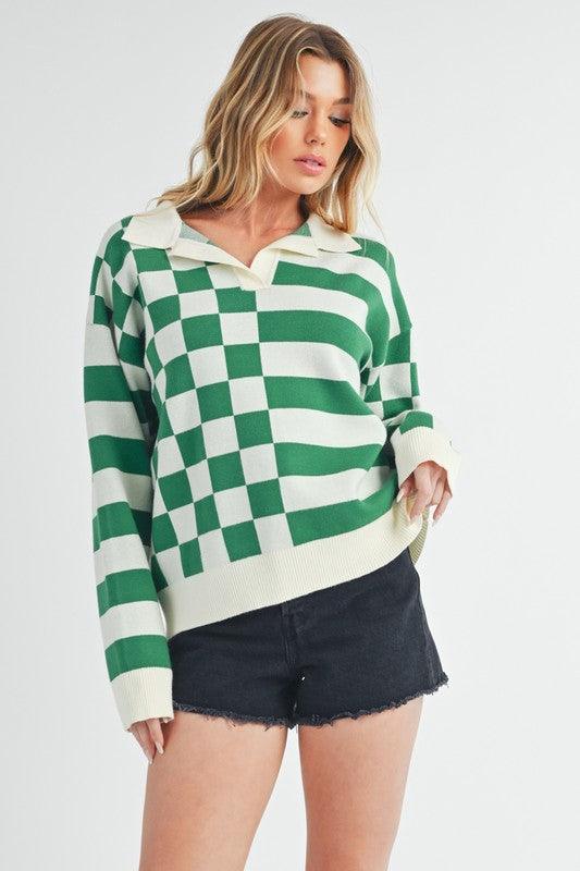 Aemi + Co Striped & Checkered Drop Shoulder Sweater