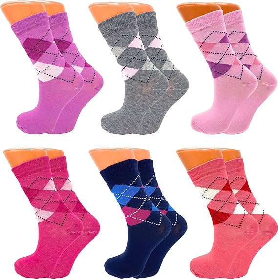 6 Pairs Women's Colorful Combed Cotton Crew Socks Size 9-11 Soft and