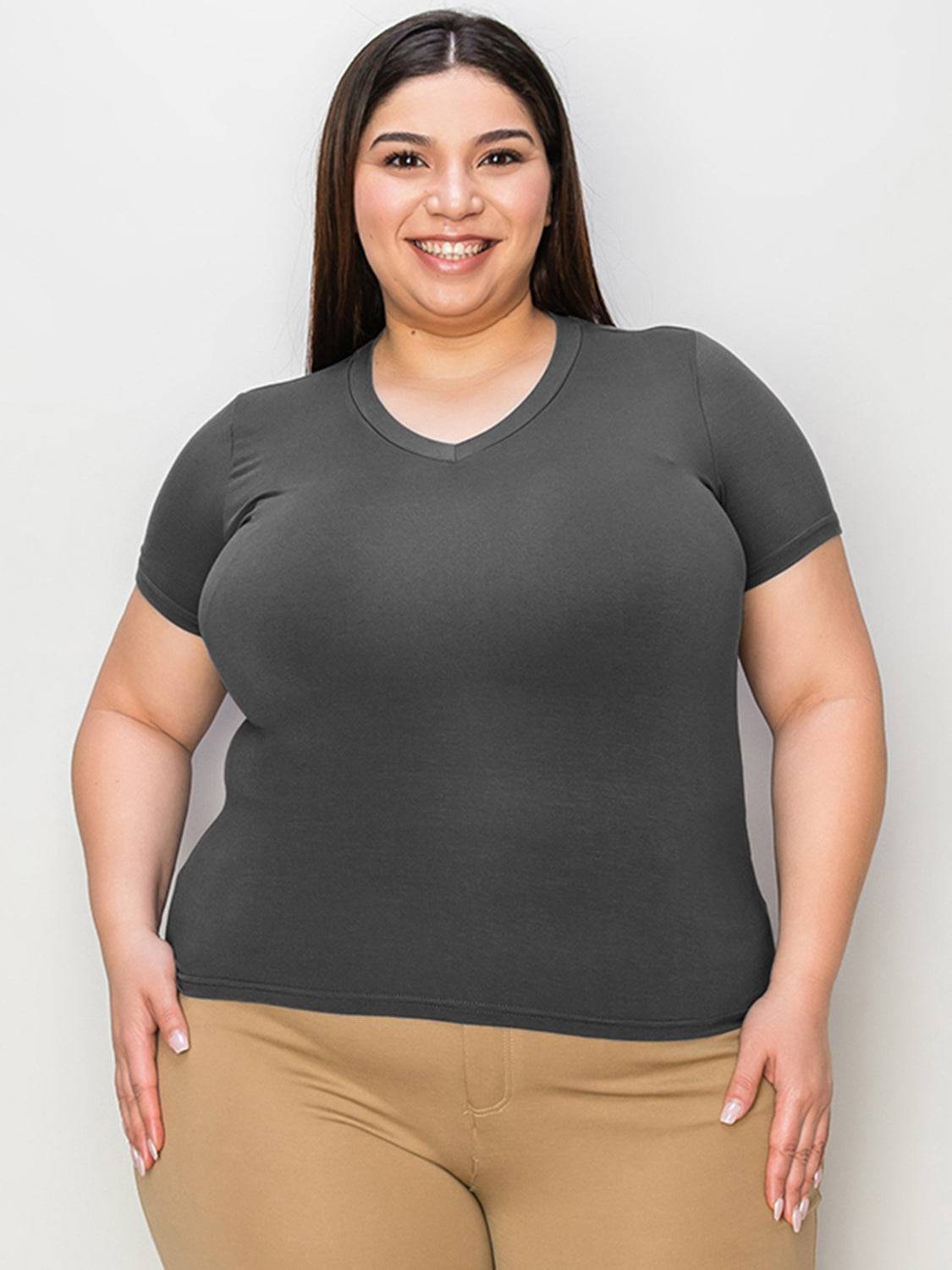 Basic Bae Full Size V-Neck High-Low T-Shirt - Clothes For Her Online Store