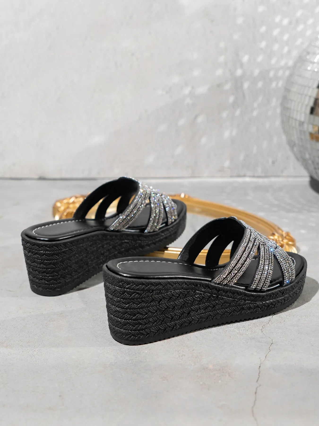 Rhinestone Embellished Open Toe Wedge Sandals