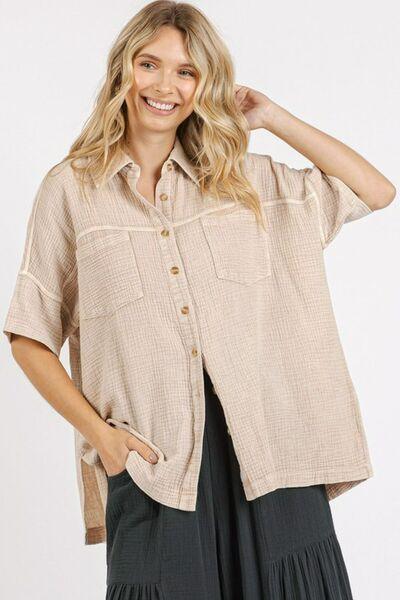 Mittoshop Mineral Wash Gauze Oversized Short Sleeve Shirt - Clothes For Her Online Store