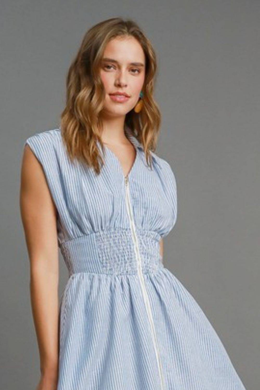 Umgee Full Size Striped Midi Dress with Smocked Waist Plus Size - Clothes For Her Online Store