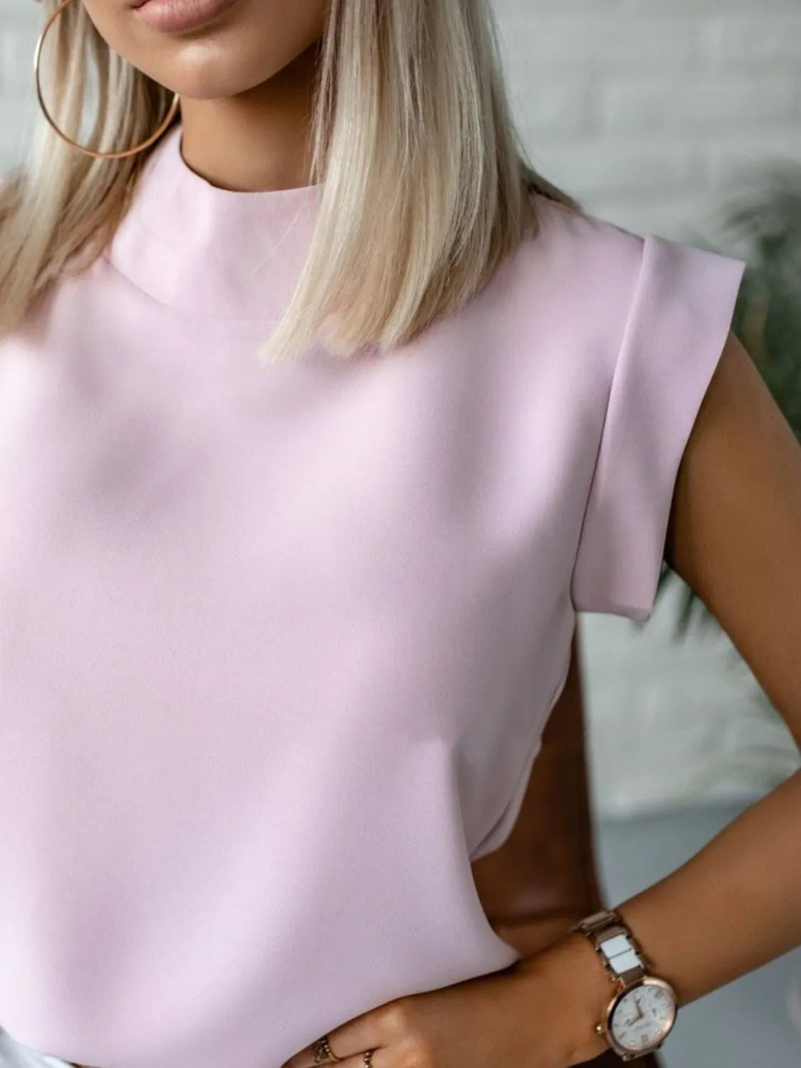 Mock Neck Cap Sleeve Top