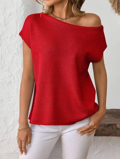 Mandy Boat Neck Short Sleeve Knit Top - Clothes For Her Online Store