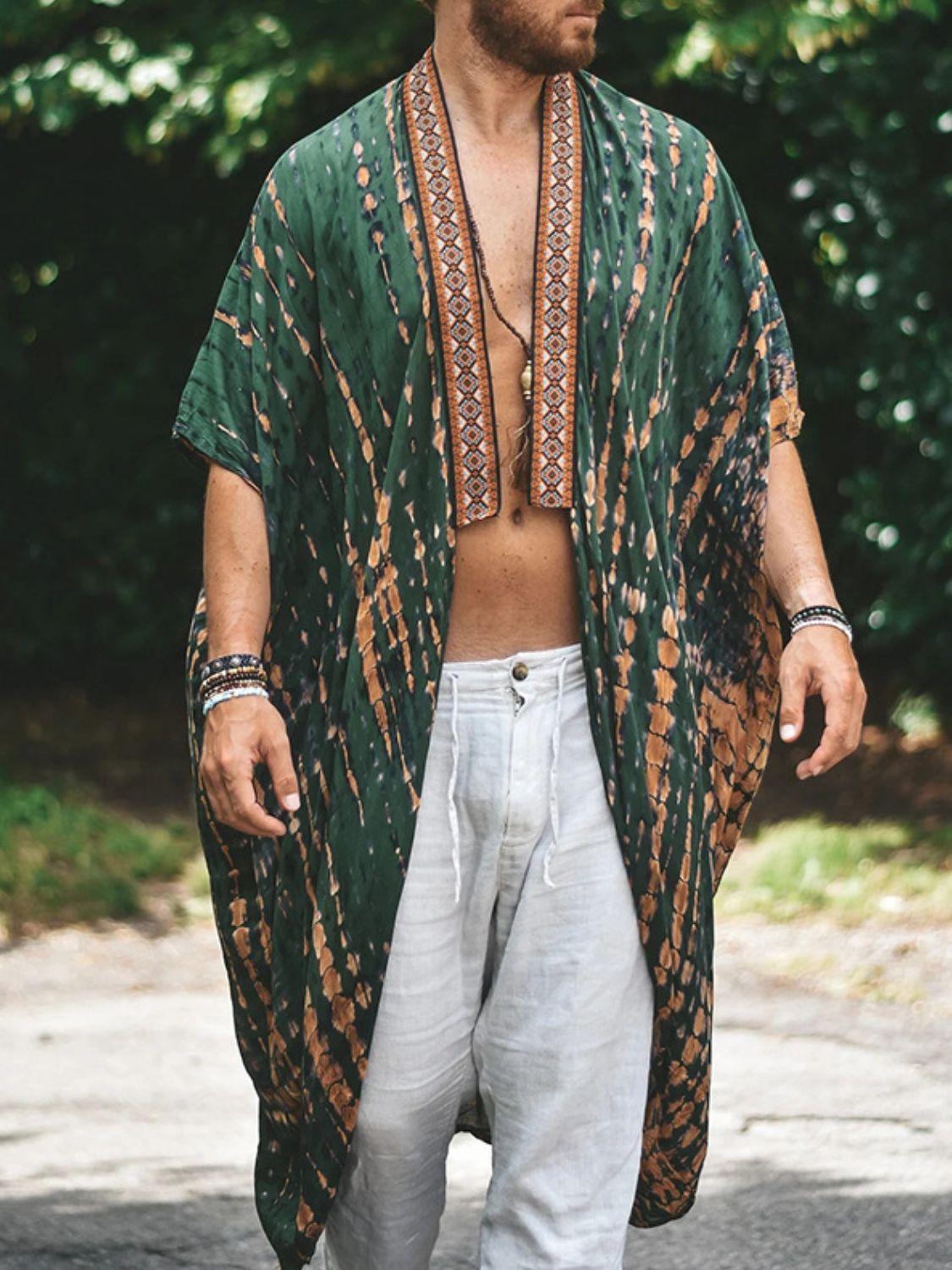 Men's Plus Size Printed Open Front Cover-Up - Clothes For Her Online Store