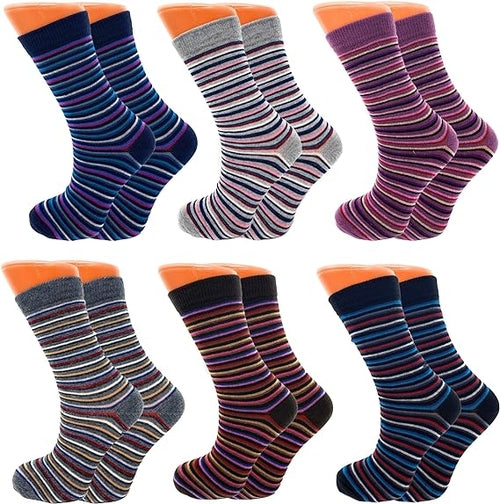 6 Pairs Women's Colorful Combed Cotton Crew Socks Size 9-11 Soft and