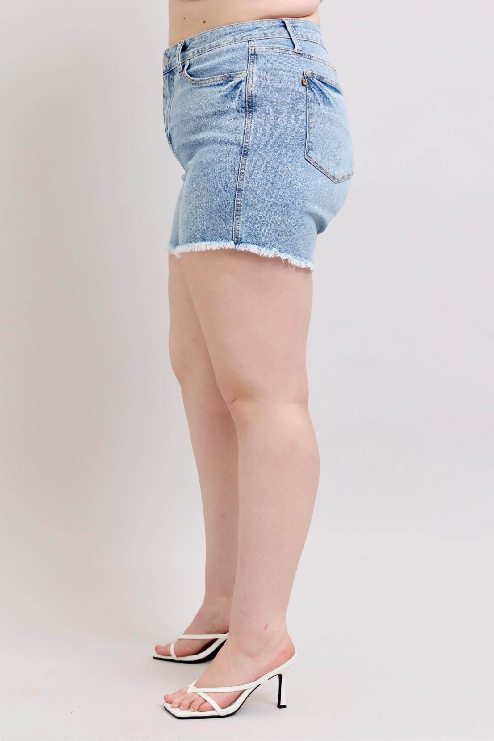 Judy Blue Full Size Tummy Control Raw Hem Denim Shorts Plus Size