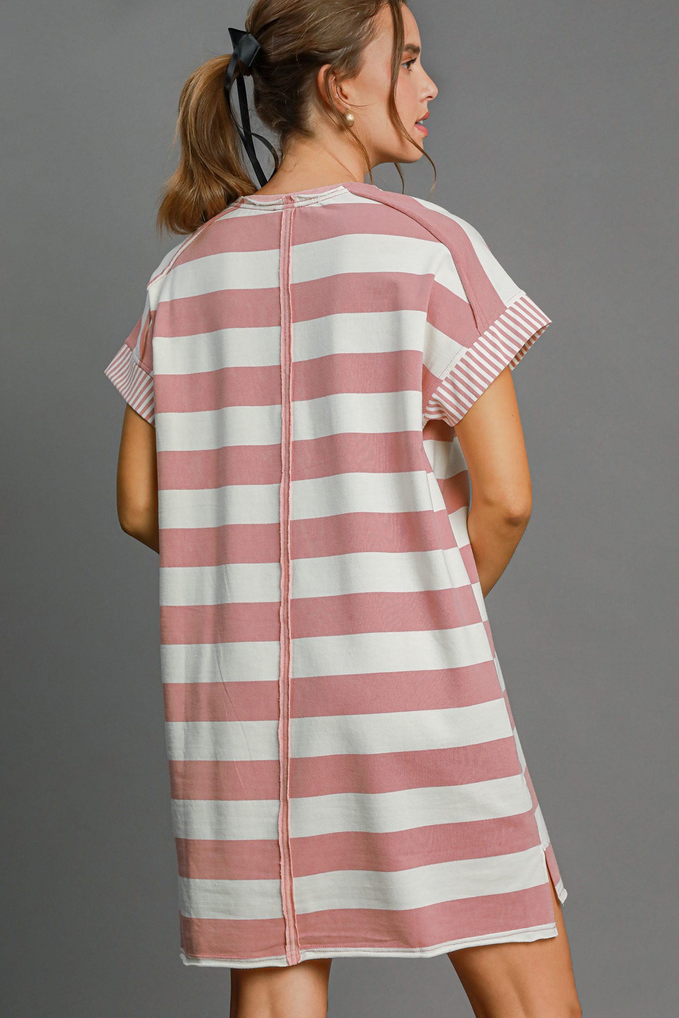 Umgee Peace Applique Striped Short Sleeve Mini Dress - Clothes For Her Online Store