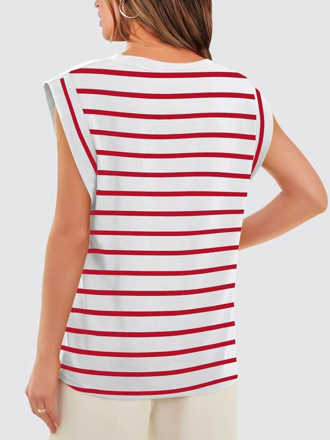 Florira Striped Round Neck Cap Sleeve T-Shirt