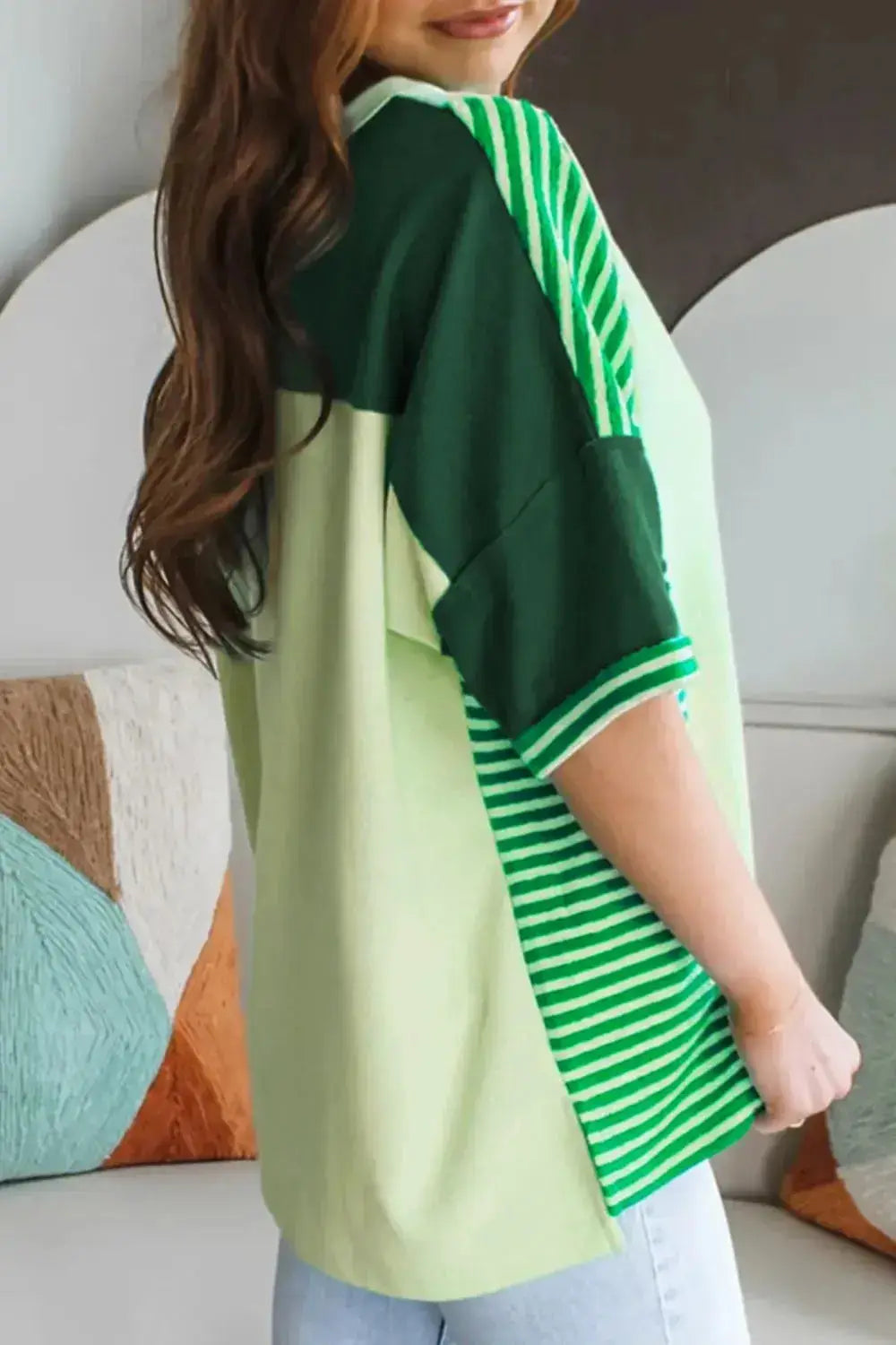 Striped Textured Half Sleeve T-Shirt - Clothes For Her Online Store