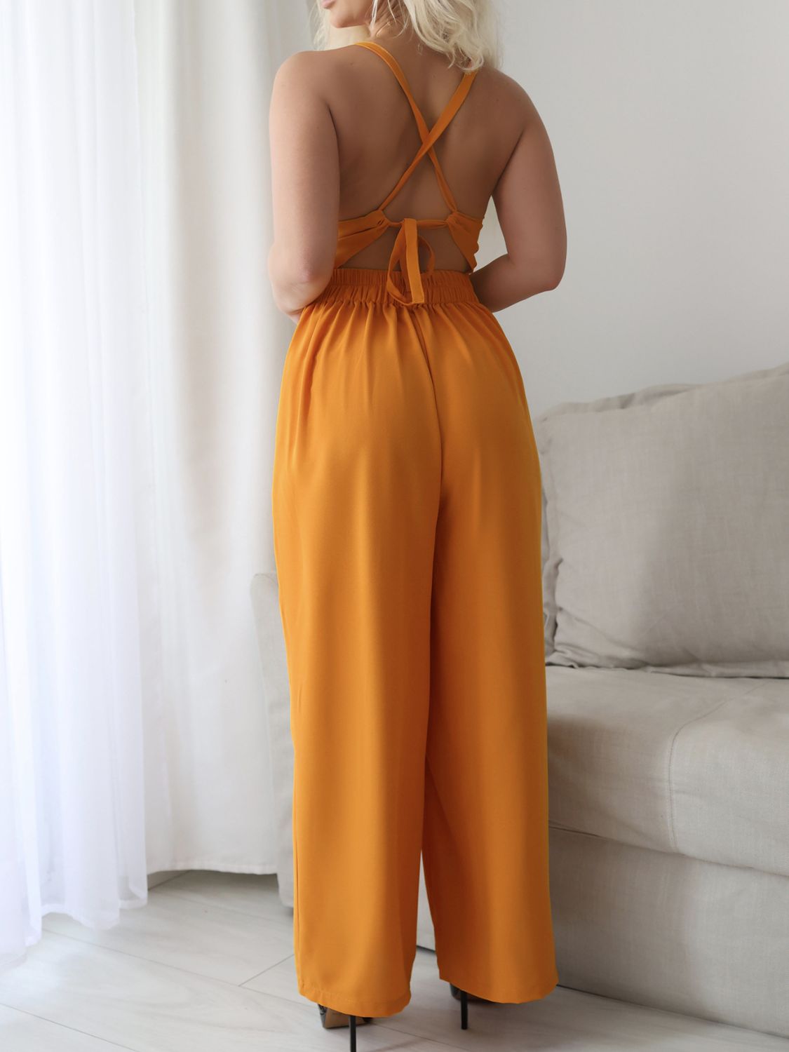 Devine Tie Back Backless Crisscross Jumpsuit