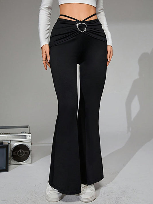 Tie-Back Flare Pants with Heart Buckle