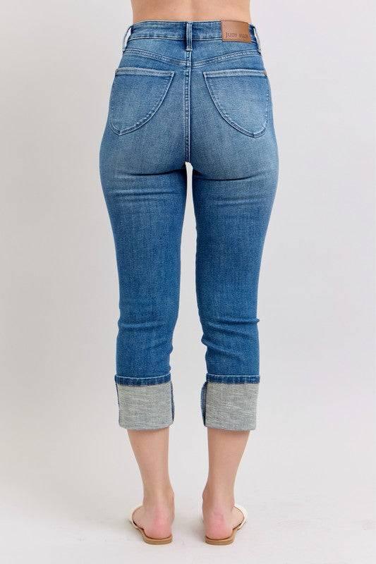 Judy Blue Full Size Skinny Cuff Capris Jeans with Pockets Plus Size - Clothes For Her Online Store