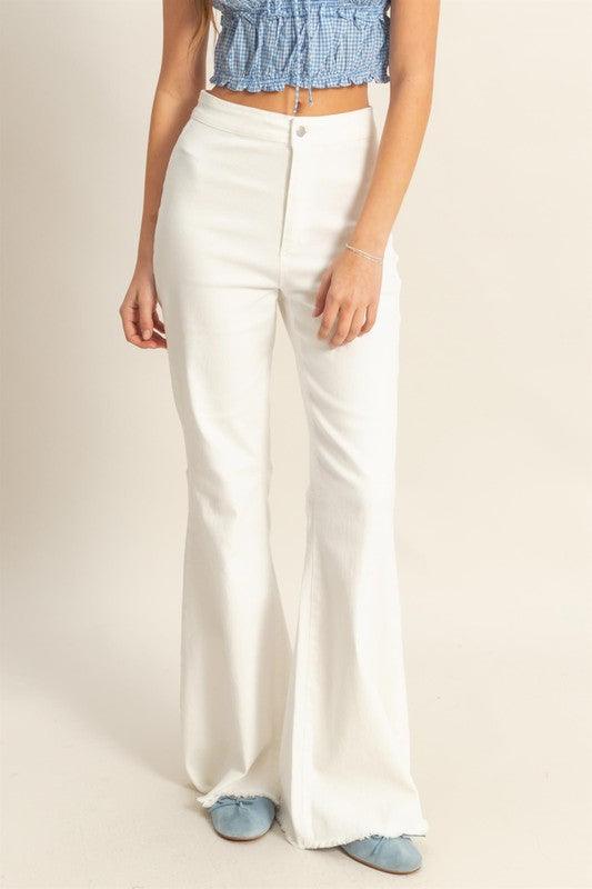 HYFVE Raw Hem High-Waist Washed Flared Jeans - Clothes For Her Online Store