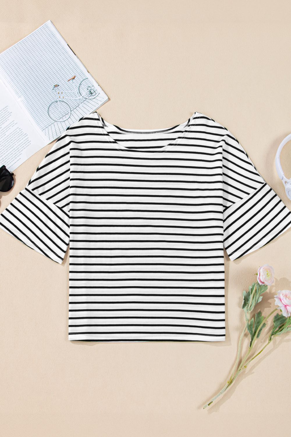 Stripe Half Sleeve Scoop Neck Top