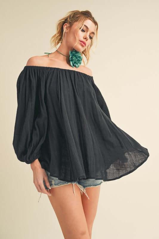 Aemi + Co Off-Shoulder Balloon Sleeve Blouse