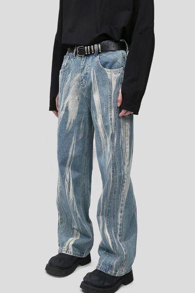 Paint Wide Leg Men's Jeans with Pockets