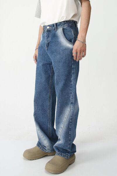 Men's Tie-Dye Washed Straight Leg Jeans - Clothes For Her Online Store