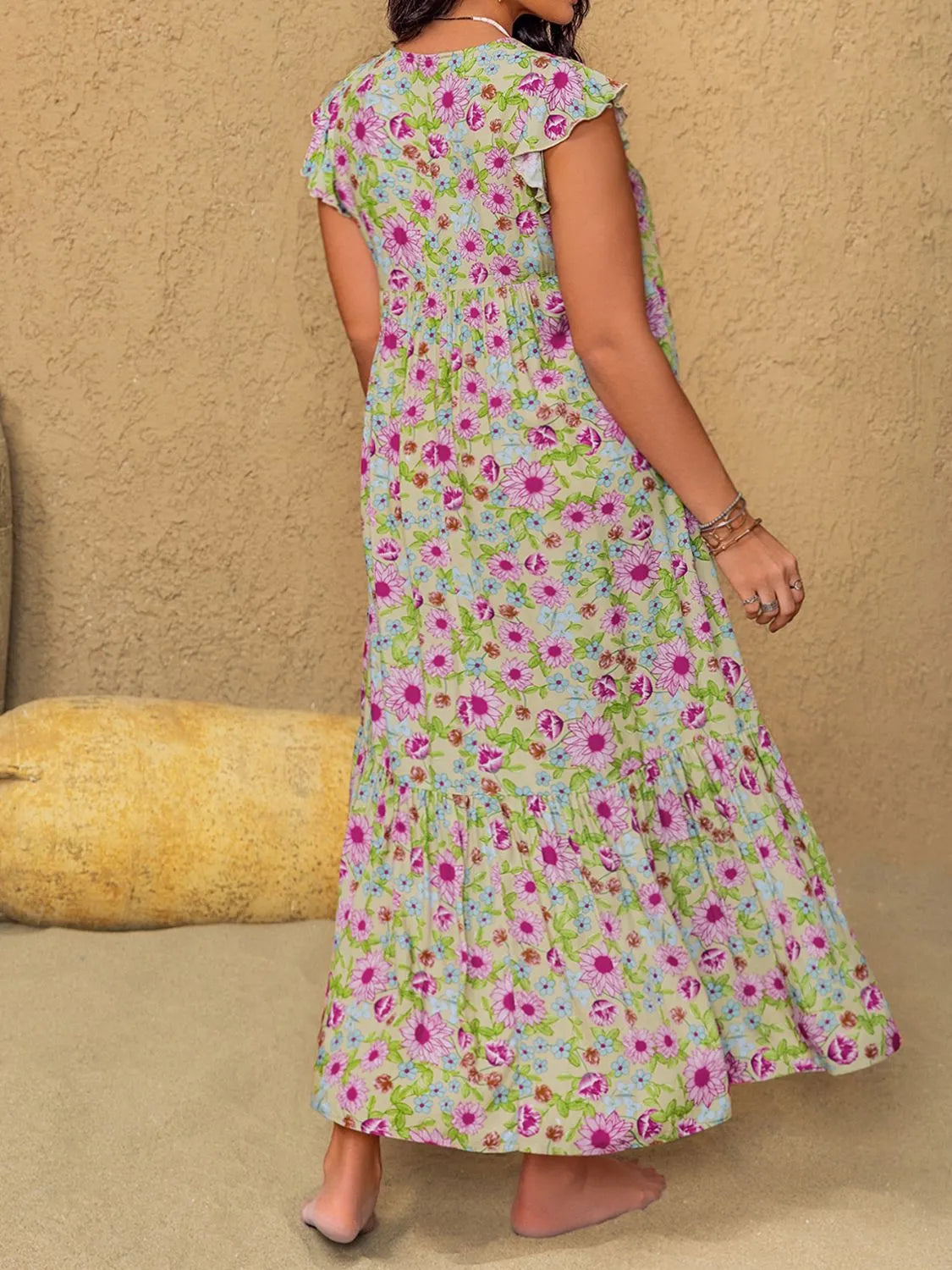 Plus Size Ruffled Printed V-Neck Midi Dress