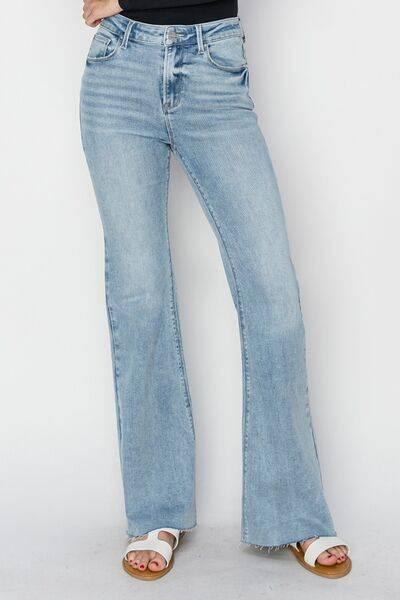 RISEN Full Size High Rise Raw Cut Hem Bootcut Jeans - Clothes For Her Online Store