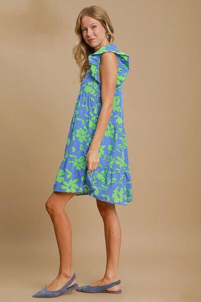 Umgee Full Size Floral Print Ruffle Cap Sleeve Tiered Dress Plus Size