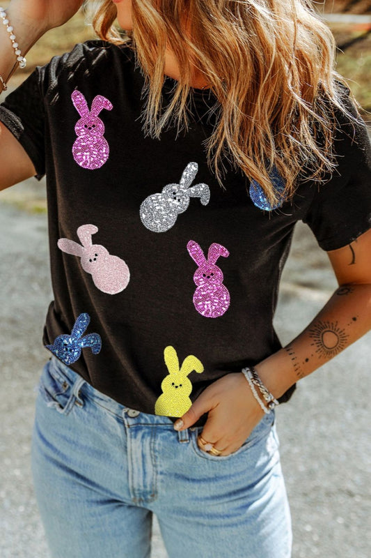 Sequin Bunny Doll Short Sleeve T-Shirt - Clothes For Her Online Store