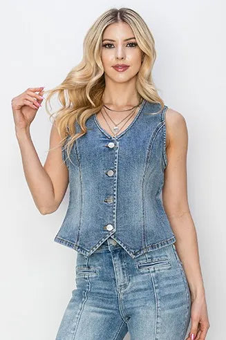 RISEN Full Size V-Neck Button Down Vest Plus Size